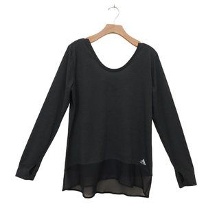 Adidas Climalite Womens Active Top Large Long Sleeve Thumbholes Scoop Neck Gray